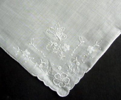Butterflies in White Embroidery on Linen